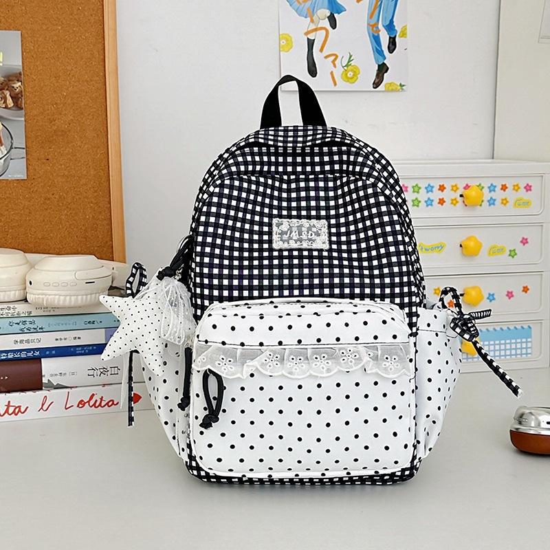 Schoolbag Milk Fufu Plaid Corrugated Lace Heart Travel Small Backpack Sweet Wind Student Party Big Sweet Bag