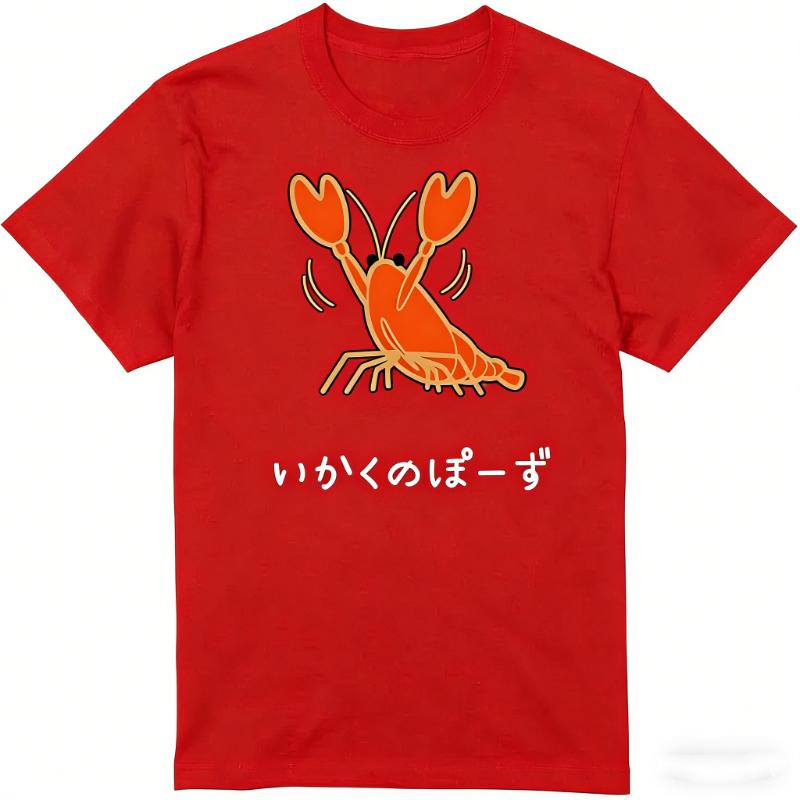 Icy Ikuku Pozu Crawfish Funny TShirt Animal Short Sleeve Unisexs Womens Unisex Clothing Streetwear Harajuku Summer Cotton Shirts