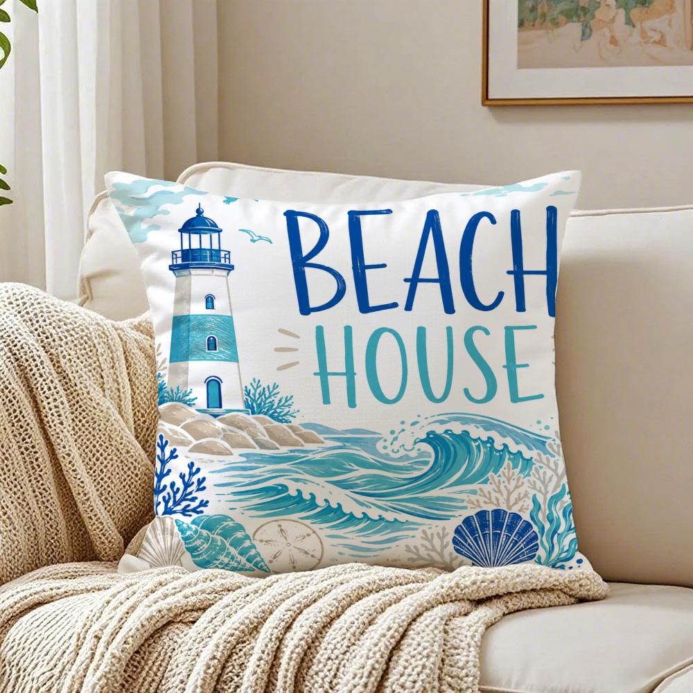 Ocean Beach Theme Pillow Case Breathable Organic Short Plush Cushion Covers Machine Washable WrinkleResistant Soft Durable