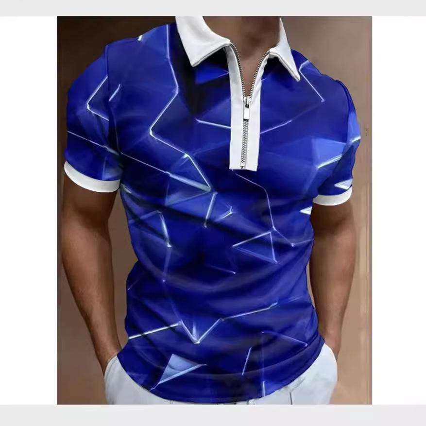 Modern short-sleeve zip-up polo shirt, stylish casual top for men.