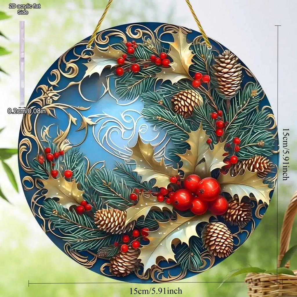 Charming Snowman Suncatcher Round Acrylic Stained Glass-Style Window Hanging Panel Window Decoration Wreath Sign Garden Pendants