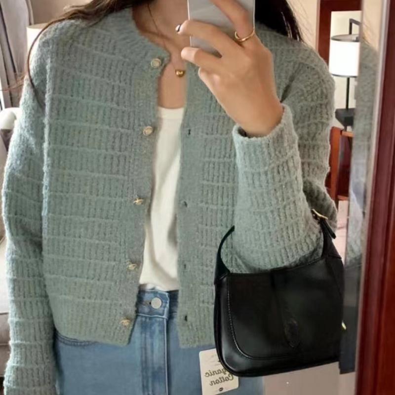 

Шикарный осенне-зимний ретро-свитер с круглым вырезом, свободный женский кардиган с длинным рукавом, повседневные однотонные короткие вязаные кардиганы, женские тонкие трикотажные пальто 25429 One Size синий