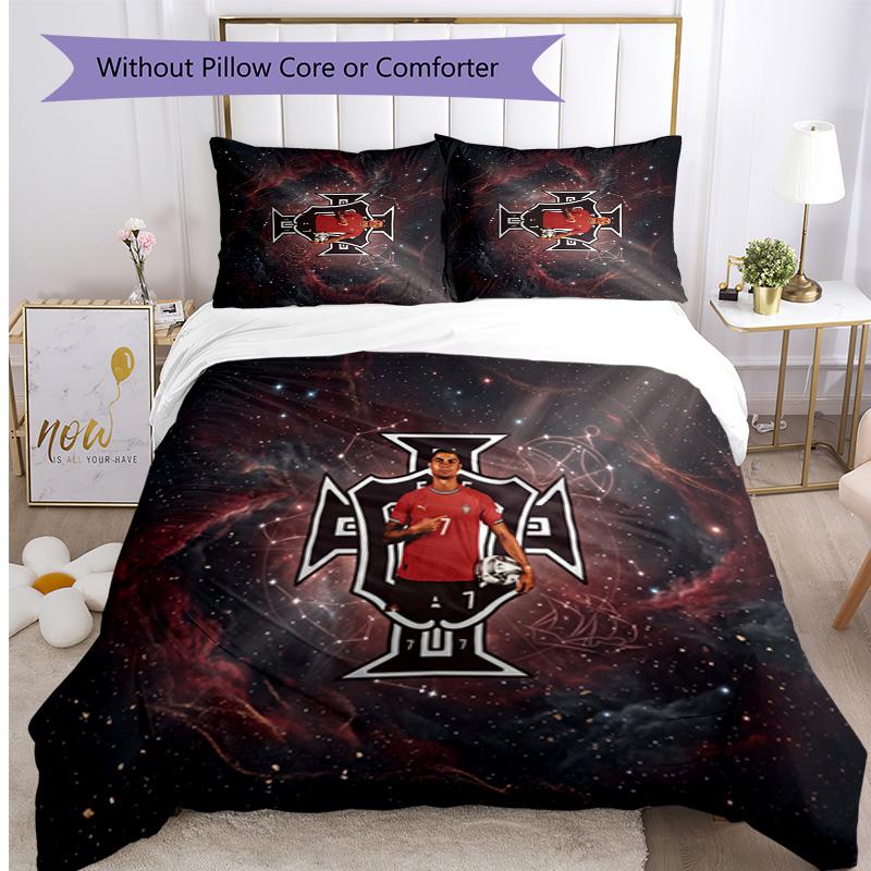 Portugal Football Printed Bedding 3 Piece Set Cozy Breathable Bed Cover Set As Housewarming Holiday Gift