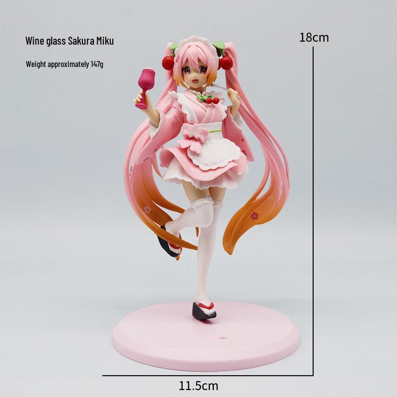Sakura Miku Wine Glass Anime Doll Figurine with Long Hair - PC Case Ornament Gift.