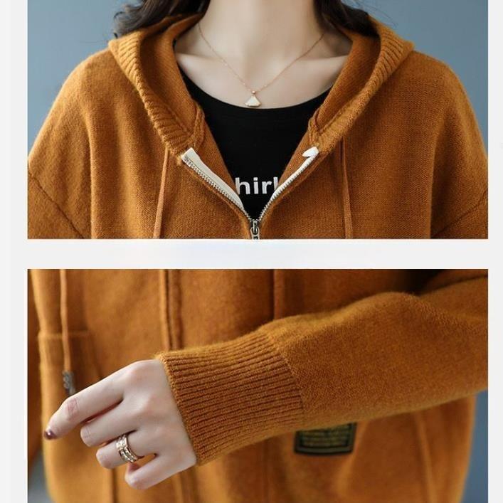 Women Loose Knit Hooded Sweater Coat Spring Autumn Oversize Cardigan