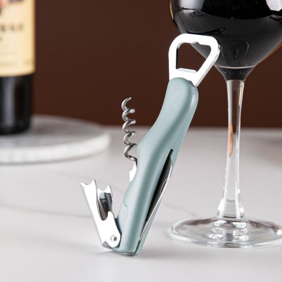 3 in 1 Wine Opener, Portable Beer Cap Lifter And Foil Cutter, Lever Corkscrew with Non Slip Handle, Stainless Steel Worm, Kitchen Bar Tool