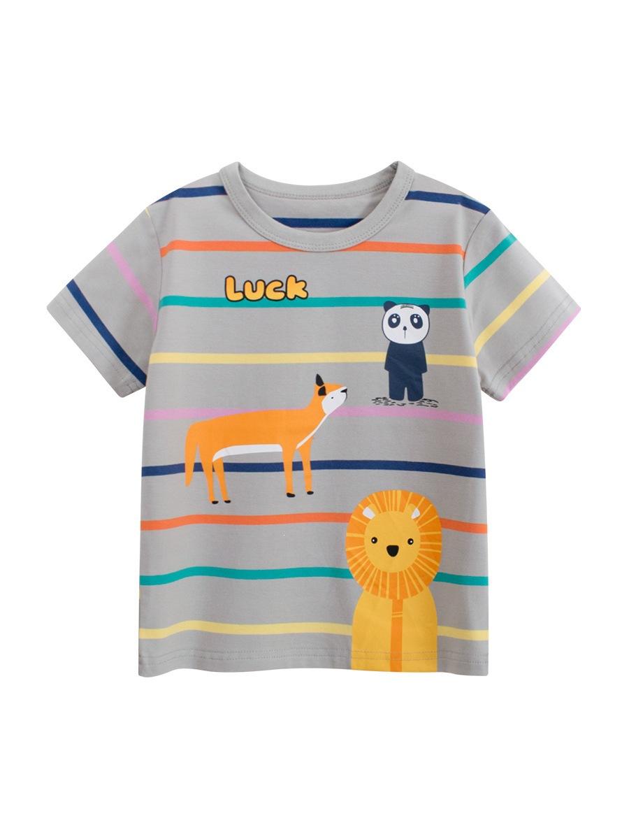Boys Summer Short Sleeve T Shirt Korean Striped Cartoon Lightweight Top 90