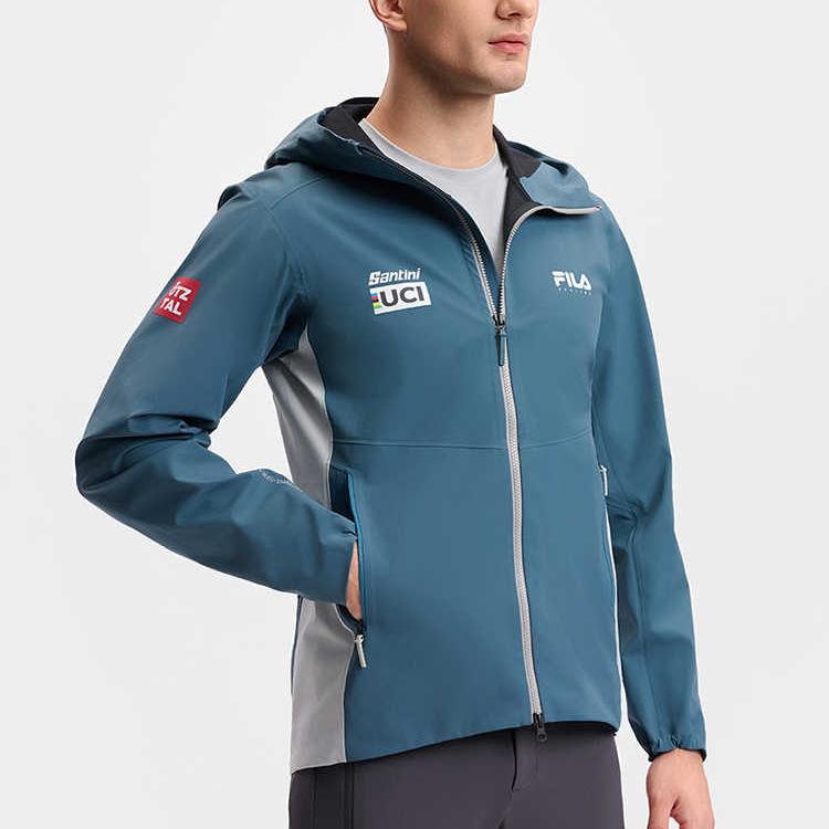 FILA Cycling Fashion Versatile Sports Hooded Long Sleeve Waterproof Windproof Warm Jacket Men Jacket Dark-Reef-Blue A11M518702F-DB