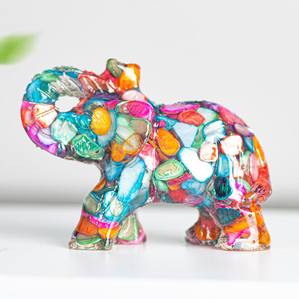 Crystal Elephant Resin Figurine With Semiprecious Stones For Office And Party Decoration