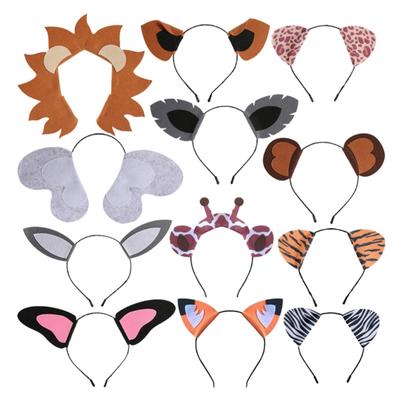 12Pcs Jungle Animal Headband Animal Ears Hair Hoop for Adult Kids Animal Theme Parties Hair Accessories Photo Props