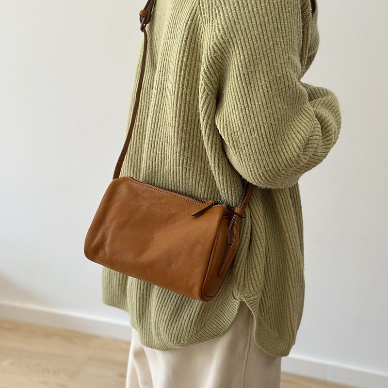 Johnature Genuine Leather Small Square Bag Soft Cowhide Women's Handbag Solid Color Casual Versatile Shoulder Bag