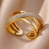 18K Goldplattierter offener Ring mit Zirkonia-Blattdesign - Luxuriös, Anlaufgeschützt, Ideal für Frauen