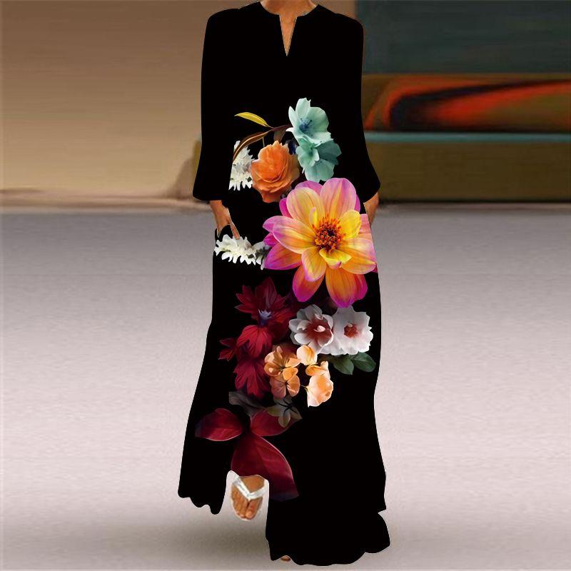 Loose Plus Size Stage Catwalk Photo Long Dress Long Sleeve Dress 2025 New Women Fashion 3D Print Women Clothes