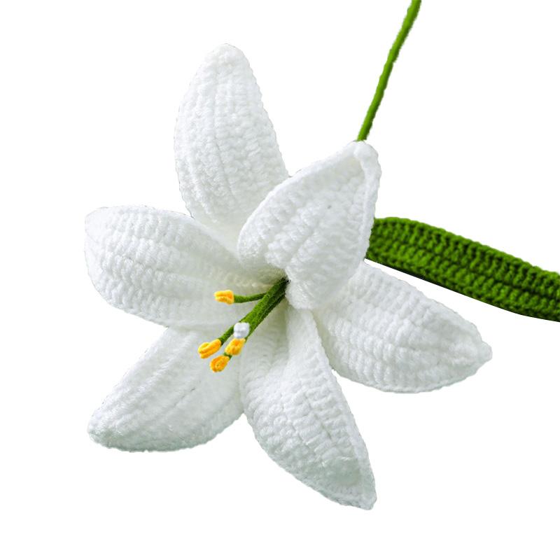 1PC Simulation Artificial Flowers Birthday Gift Crochet Cotton Home Decor Hand Woven Lily Crochet