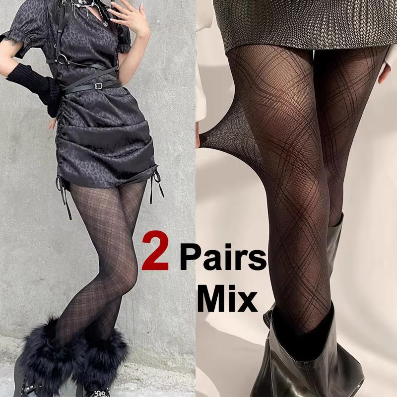 1/2 Pair Women Sexy thin Black Checkered Pantyhose slim Fit Jk Spicy Girl Style Lolita Y2k Japan Style Black Plaid Tights