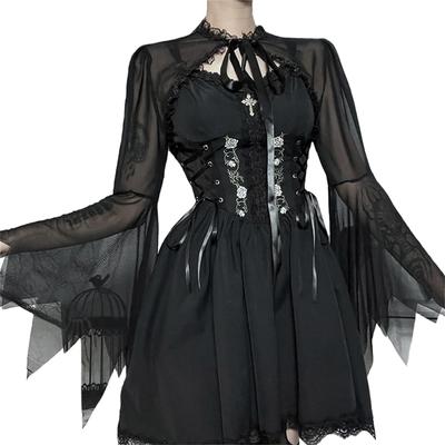 QOOLY Cosplay Idol Gotický Černý Mini Sexy Gotická Lolita Roztomilá Lolita Lolita Princezna Punk Party Živé Vystoupení Velikost S Jednodílný Kostým, Šaty,