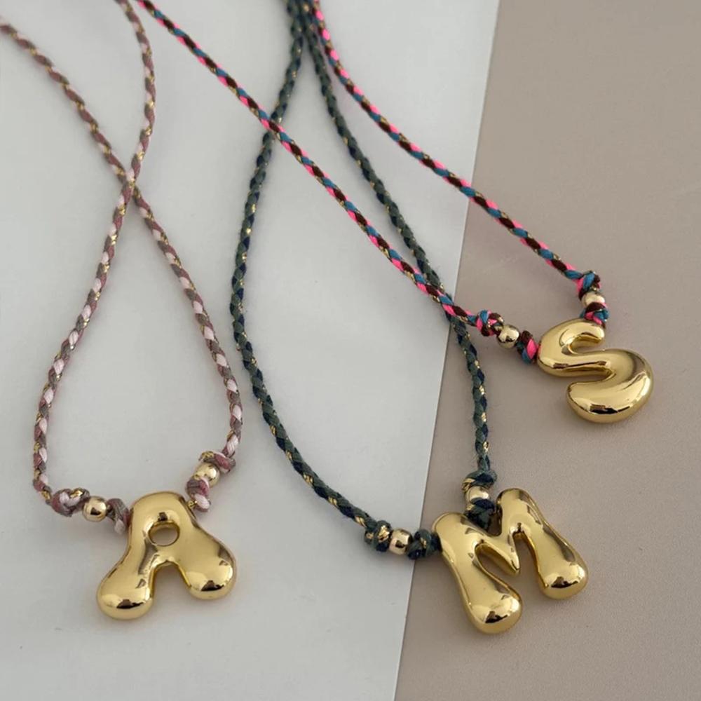 

Trendy Gold Plated Letter Pendant Necklace Colorful Braided Rope Chain Initial Necklace for Women Stainless Steel Jewelry Gifts A золотой