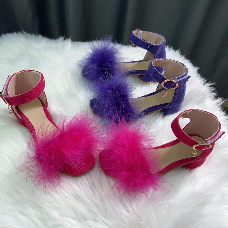 Children Clothing Yulin-001 Girls Toddler Sandals Summer Low-Heels Children's Sandals Open-Toe Princess Fluffy New Versatile Kids Fashion Ankle-Strap Shoes Cm