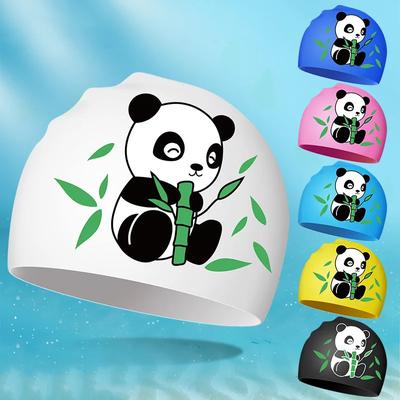 Nya badmössor för pojkar Flickor Söt tecknad Panda Silikon Simming Hat High Elastisk Vattentät Barn Simbassäng Tillbehör Simmössa