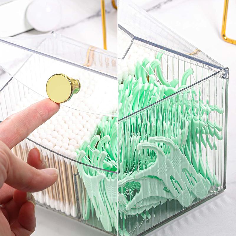 2 Slot Qtip Holder Dispenser Rectangle Cotton Ball and Swab Holder Organizer with Lid Clear Bathroom Organizer Jar for Bathroom