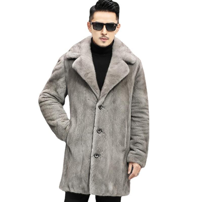 Men's imitation mink fur jacket medium and long mink coat men's whole mink winter warm casual large size trench coat