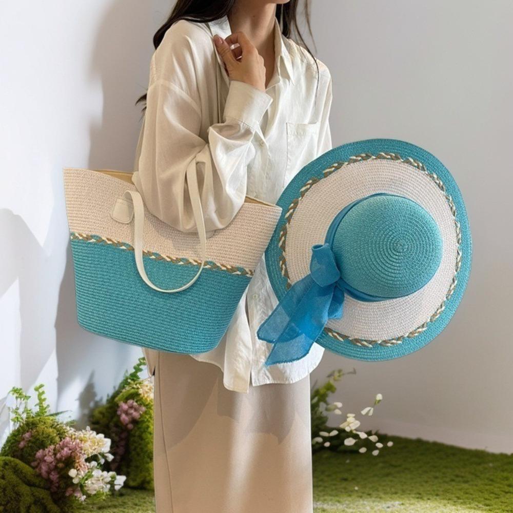 

Casual Straw Tote Bag Square Zipper Underarm Bag Large Capacity Beach Bag Summer