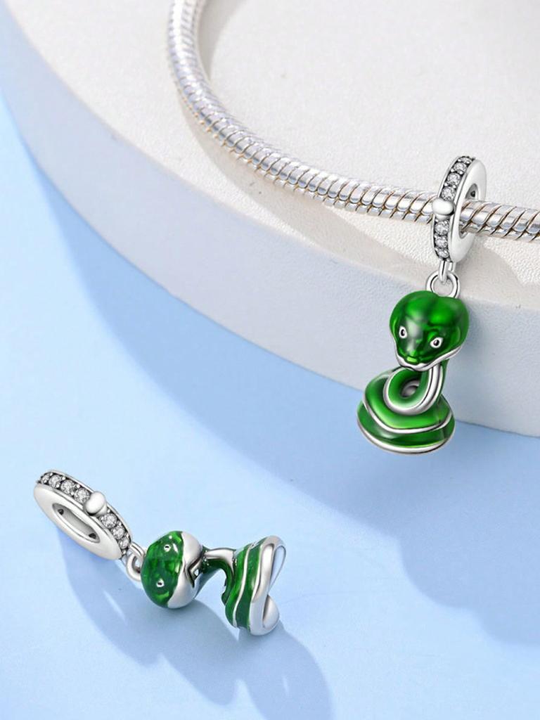 Charms Plata Jahr der Schlange Grüne Schlangenperlen Charm Kupferbeschichtet Passend für Charms Originalarmband Zur Schmuckherstellung DIY Charm