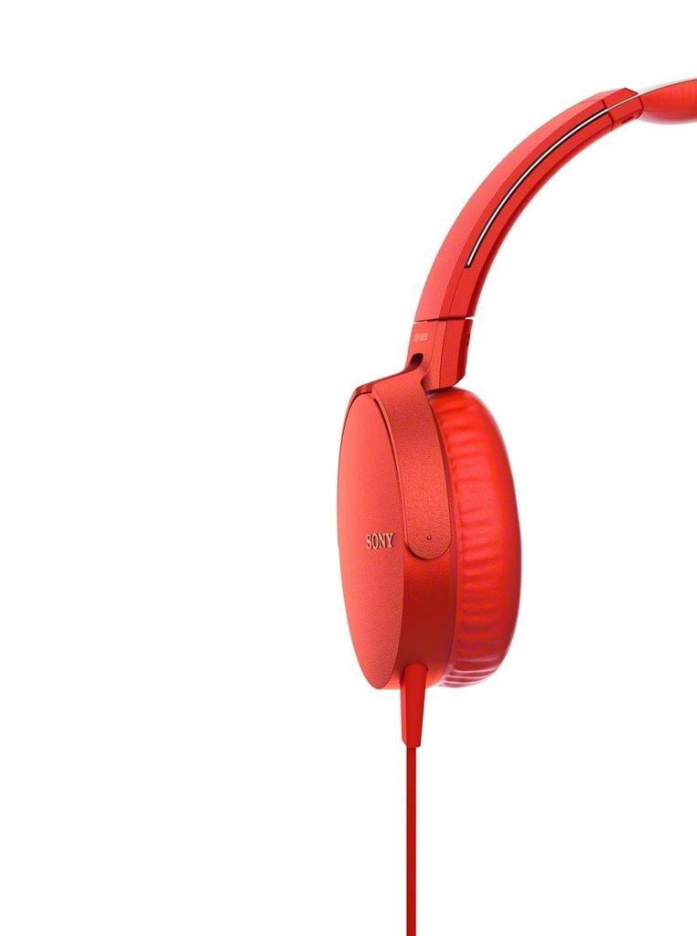 Sony Silné basy s dálkovým ovládáním a červená sluchátka MDR-XB550AP, Skládací model, Mikrofon, (MDR-XB550AP R)