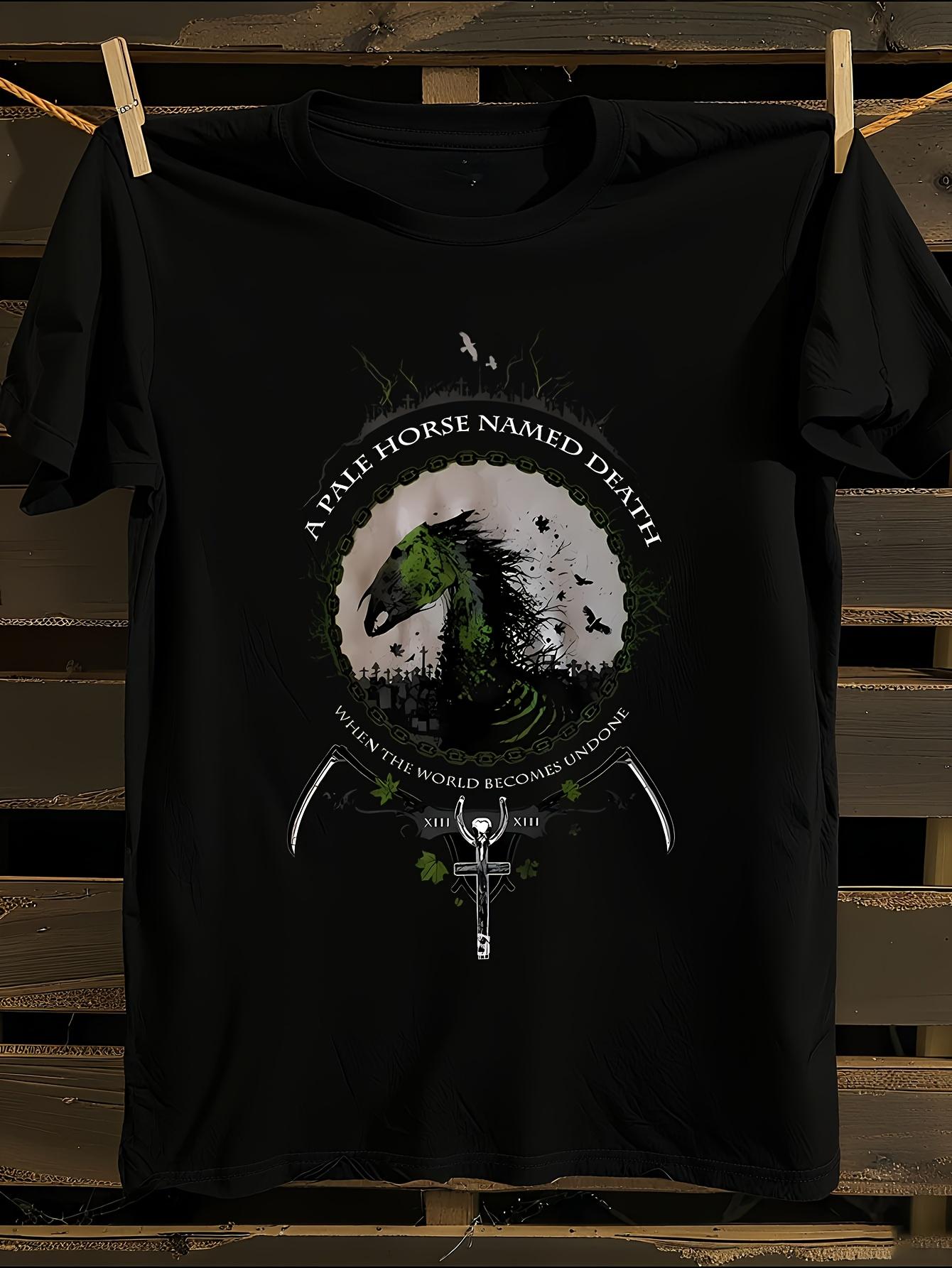 Gothic Grim Reaper Horse and Death Lettering Graphic T-shirt XXXL