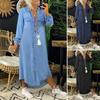 Abito Casual alla Moda Donna Autunno Elegante Bottoni Manica Lunga Ampio Collo a Revers Monocolore Ufficio Feste Abiti Robe Femme