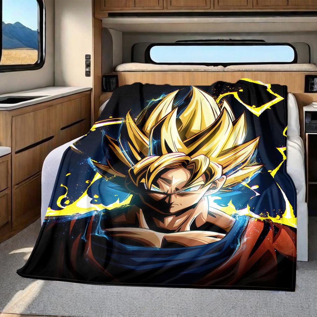 1PC Son Goku  Print Flannel Blanket, High quality All Seasons, Home Decor, Warmth and Comfort, Perfect for Christmas Gifts