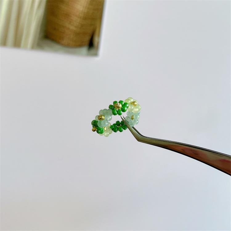 2025 Summer Macaron Color Beaded Flower Ring - Korean Porcelain Women's Jewelry
