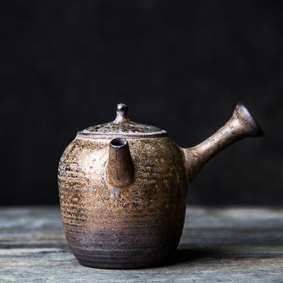 220ml Vergoldete Keramik Teekanne mit Seitengriff Japanisch Retro Grobkeramik Filter Kung Fu Teeset