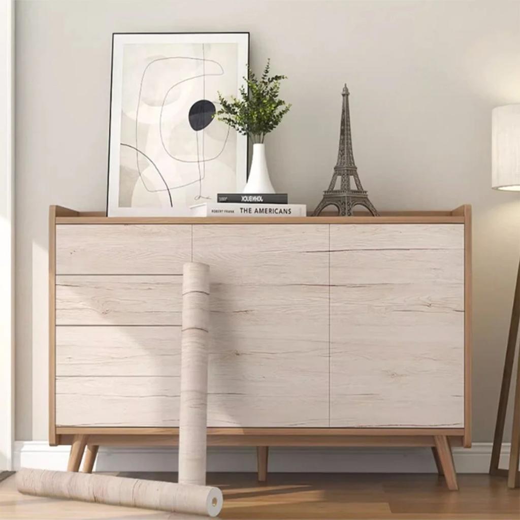Wood Grain Self Adhesive Wallpaper, Peel and Stick Waterproof Vinyl Film for Kitchen Cabinet Bedroom Furniture Renovation, Thick