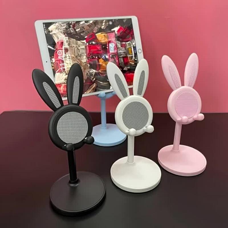 Flexible Adjustable Cartoon Rabbit Phone & Tablet Stand with Telescopic Desktop Holder, ABS Material, for Home & Office Use