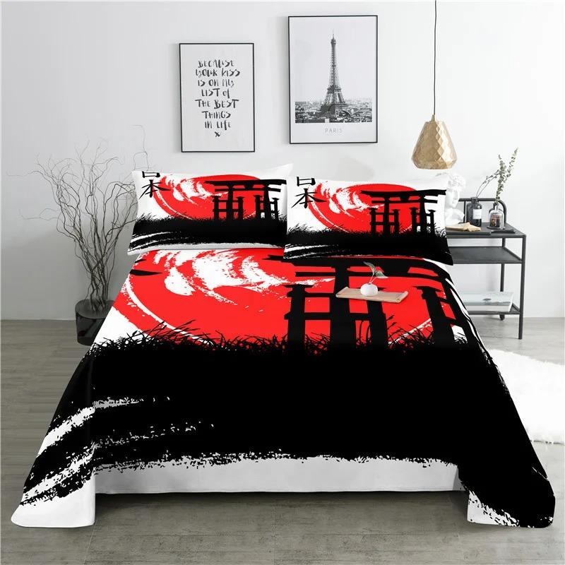 Japan Style 0.91.21.51.82.0m Fashion Digital Printing Polyester Bed Flat Sheet With Pillowcase For Woman Bedding Set