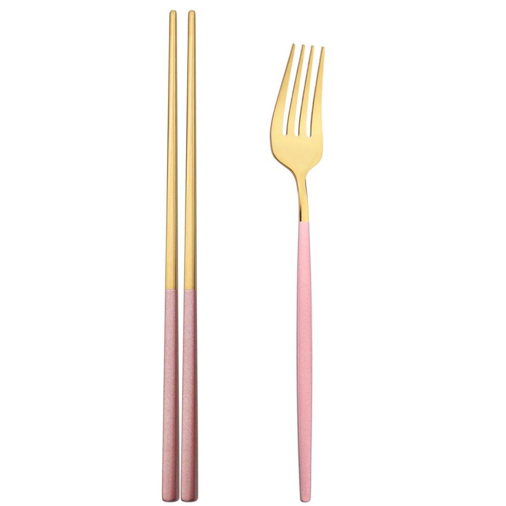 Black Stainless Steel Set Cutlery Dinner Fork Chopsticks Portable Dinnerware Set 2Pcs Silverware Western Kitchen Home Tableware