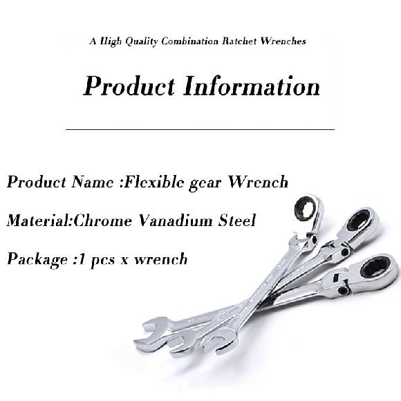 16 Mm Flexible Head Ratchet Wrench Key Ratchet Spanner Chromed Wrench Universal Key Hand Tools for Car Repair Tools