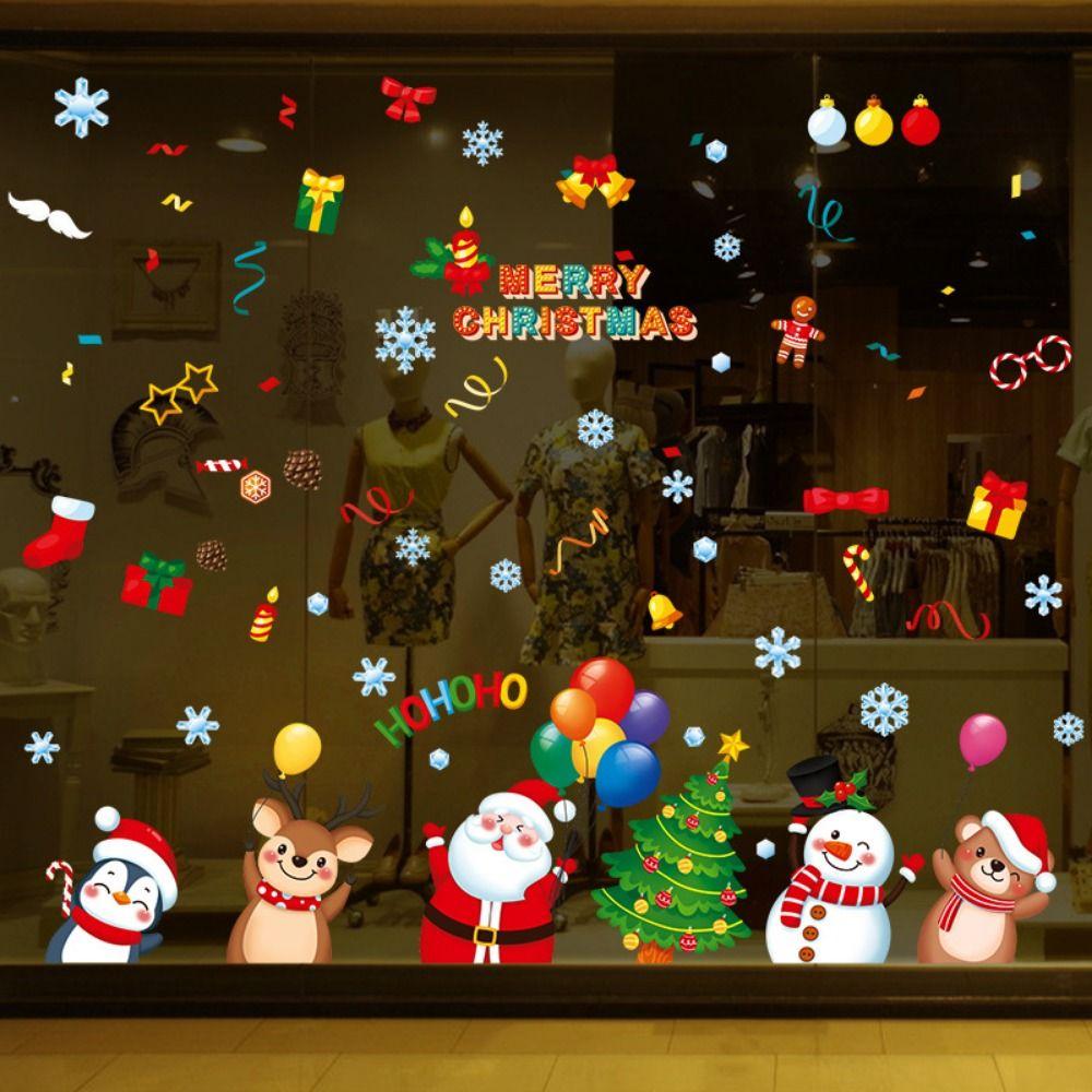 9 Sheets Multicolor Christmas Static Stickers 3D Merry Christmas Snowflake Sticker Snowman Reindeer Santa Clause