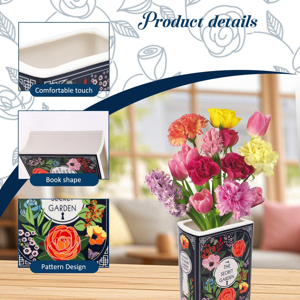 1Pc Book Shape Decorative Vase Ceramic Book Vase Handmade Flower Vases Multi-purpose Storage Box for Office Room Home Decoration