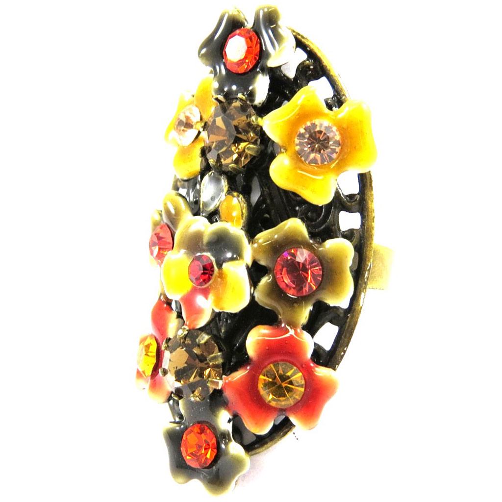 Les Trésors De Lily [B1705] - Bague Créateur 'Symphonie Florale' Orange / Jaune