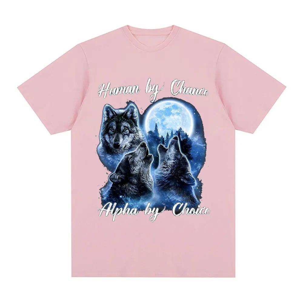 Human By Chance Alpha By Choice Wolf Pattern Tshirt Womens Fashion Hip Hop Retro Short Sleeved Tshirt