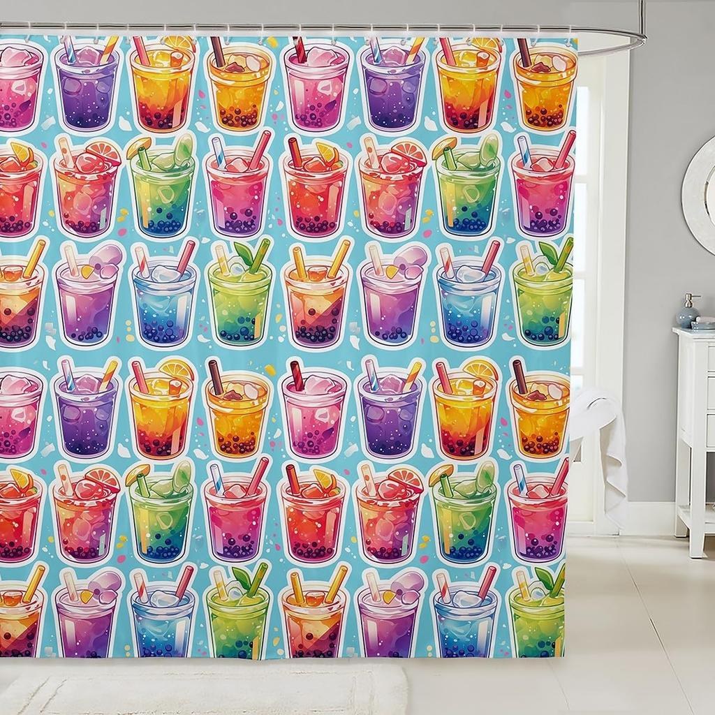 Ramen Noodle Shower Curtain Set Bathroom Decor for Kids Girls Boys,Japanese Style Bathroom Set Funny Food Fabric Shower Curtain