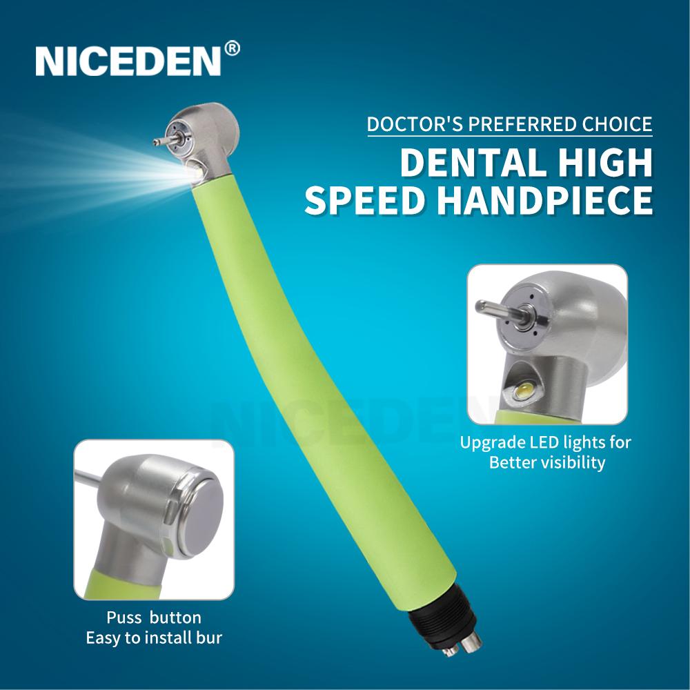Self-Illuminated LED Dental Turbine Handpiece Colorful LED Light Electric Power Source OEM/ODM Push Button Handpiece High Polymer Material