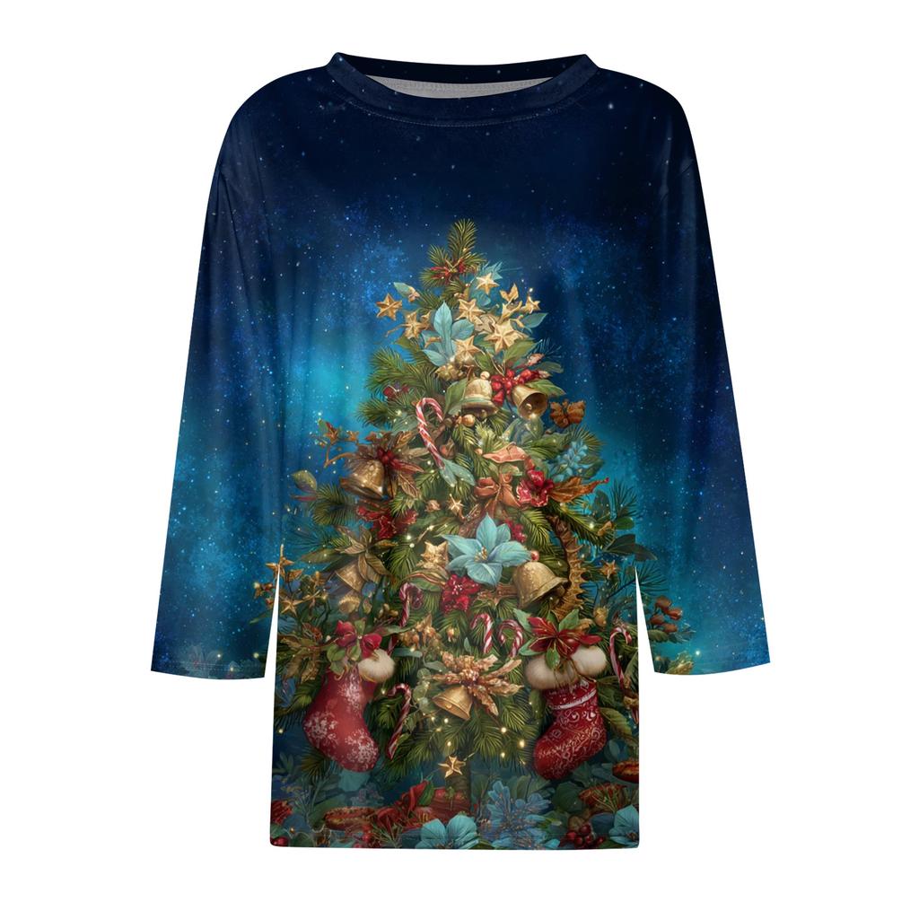 3/4 Sleeve Shirts For Women Print Graphic Tees Blouses Casual Plus Size Basic Tops Pullover