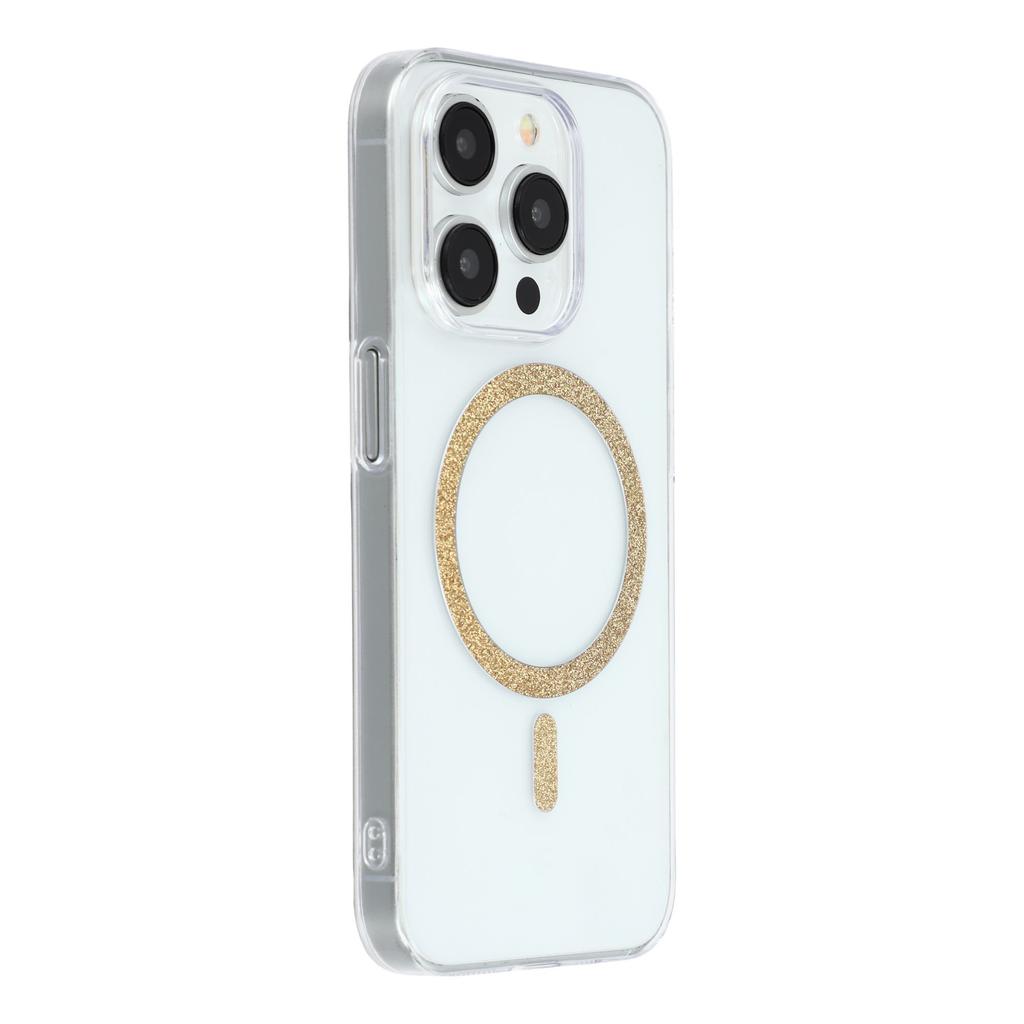 For iPhone 14 Pro Magnetic Case Glitter Ring 1.5mm Hard PC Clear Phone Cover