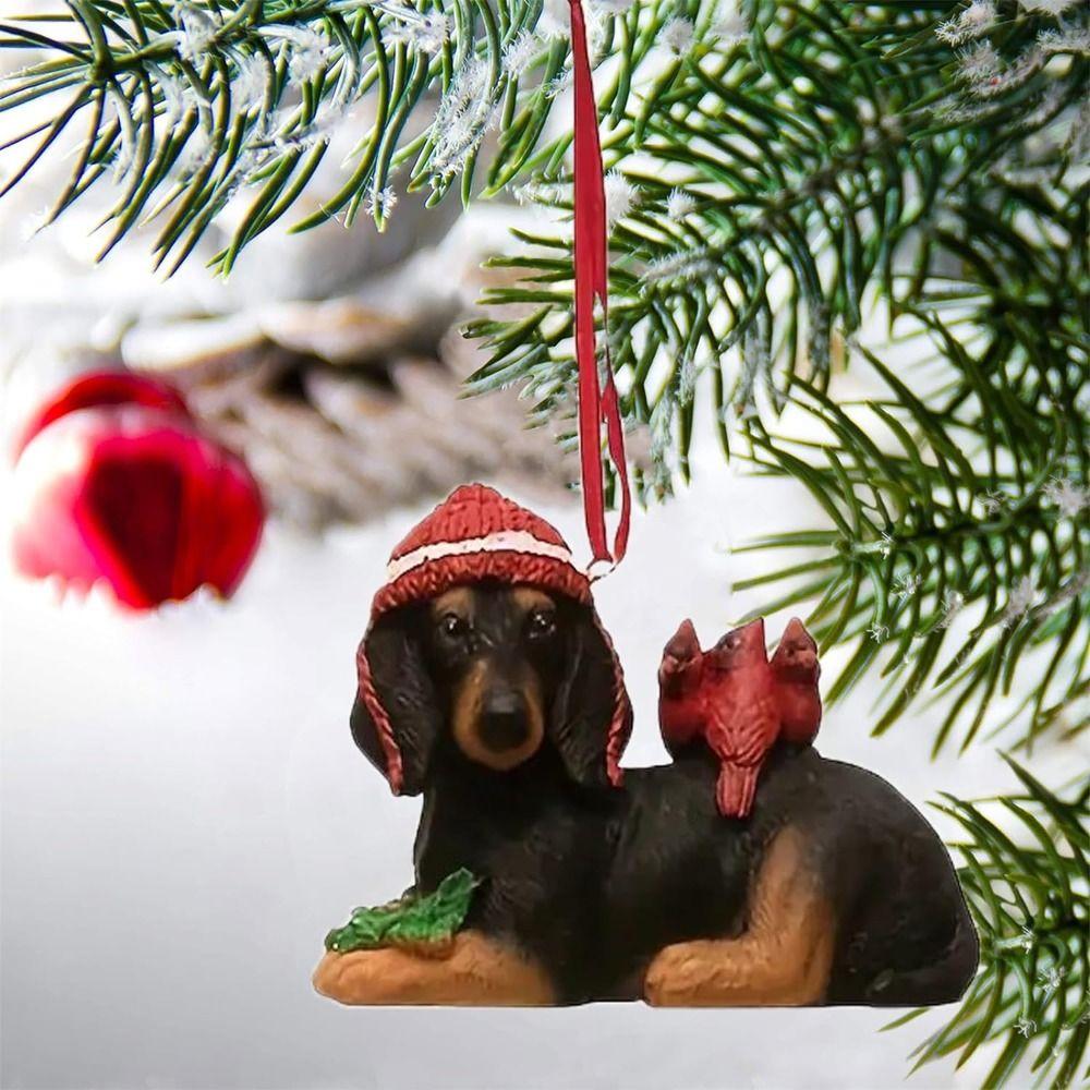 Funny Acrylic Dachshund Dog Pendant Cartoon Hangeable Car Rear View Mirror Pendant Craft Dog Christmas Tree Ornament Christmas