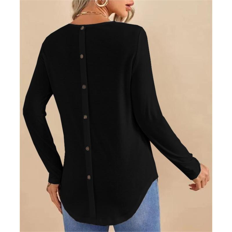 YYFS Women's Fashion Casual Spring Autumn Solid Color Print Long Sleeve O-Neck Blouses & Shirts