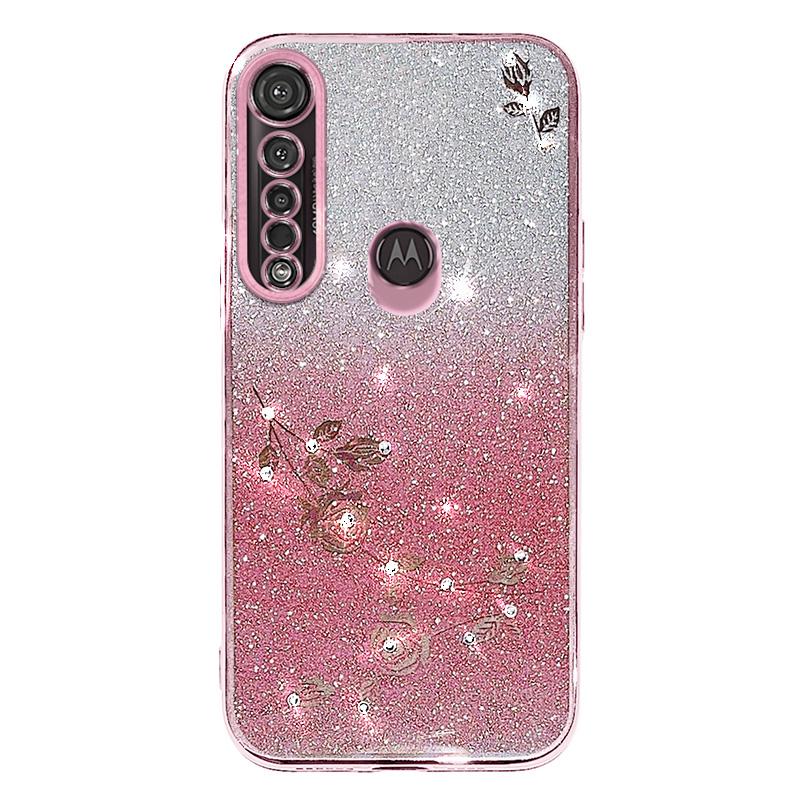 

KADEM For Motorola Moto G8 Plus Case Rhinestone Flower TPU Phone Cover Rose Gold