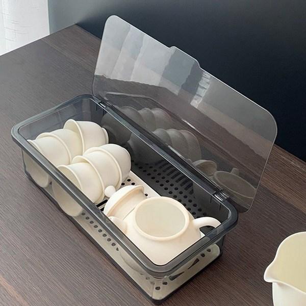 Cutlery storage box kitchen cutlery container draining spoon container cutlery organizer, 2 containers, transparent gray, Korean popular tableware